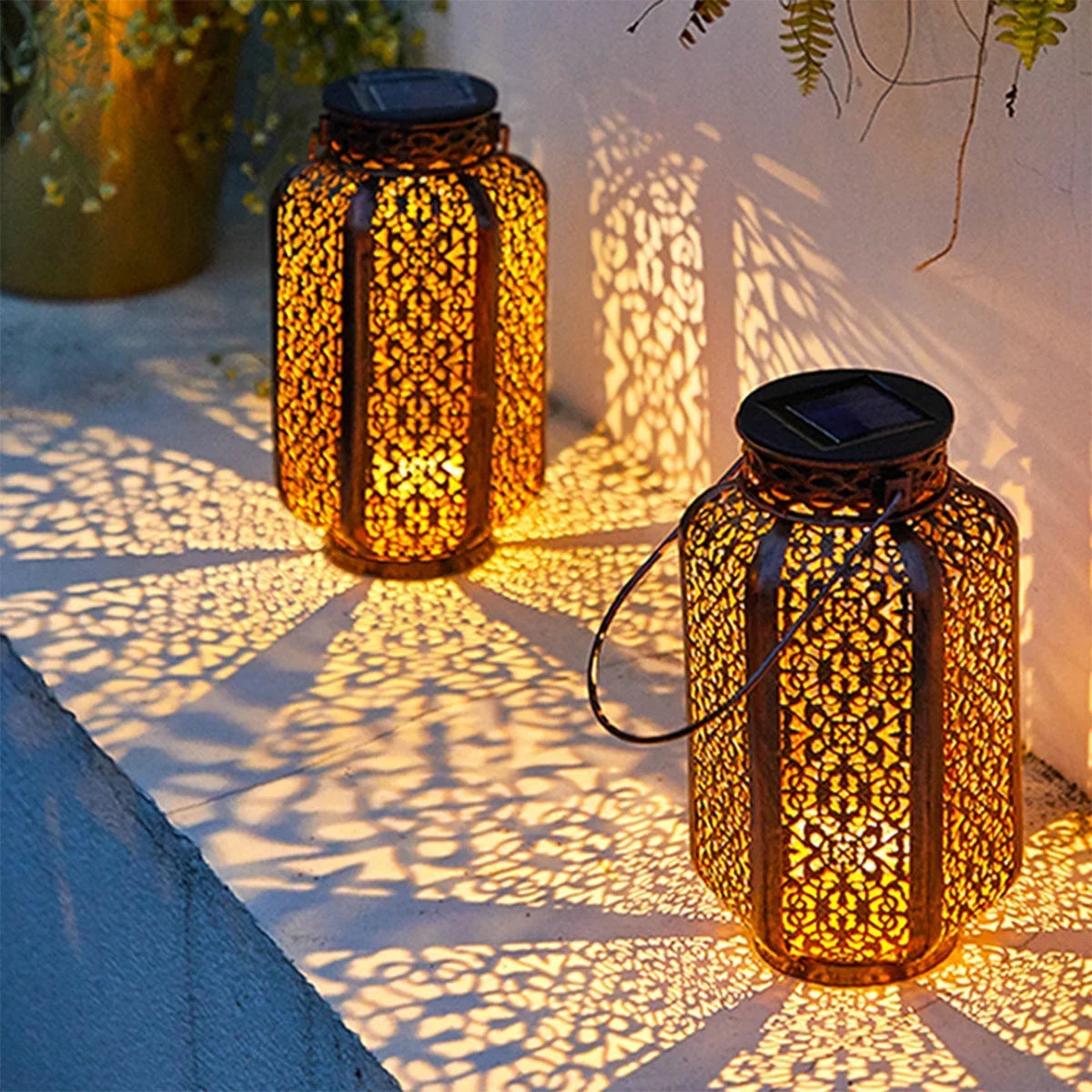 Retro Iron Art Solar Hanging Lantern with LED Light