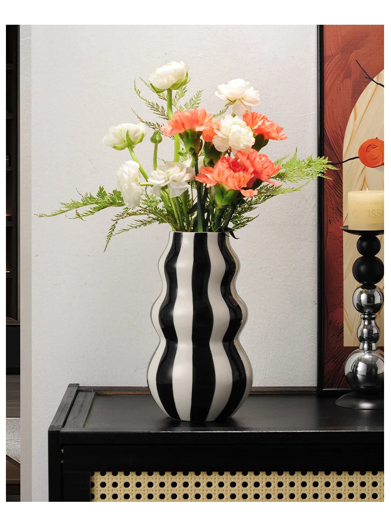 Colorful Striped Ceramic Vase and Plant Pot
