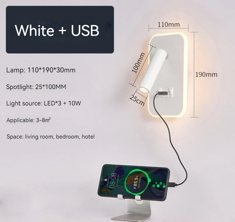 Bedside Wall Lamp, LED Wall Light, Wall Mounted Reading Light with