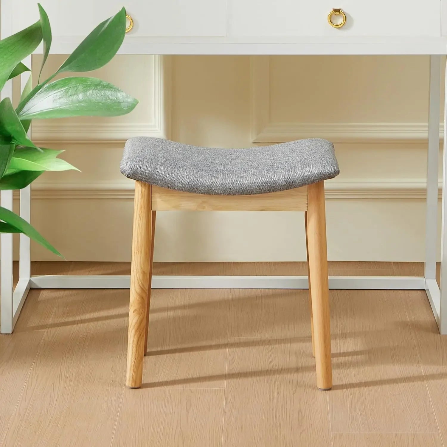 Saddle Cushion Vanity Stool with Wood Legs