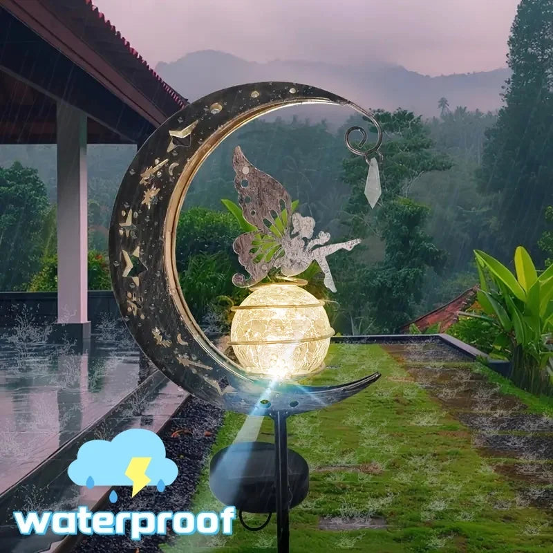 1pc Moon-Shaped Solar-Powered Metal Fairy Lantern - Waterproof LED