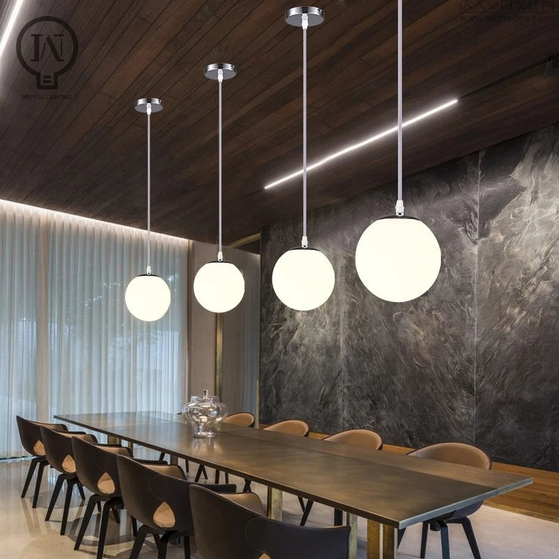 White Glass Ball Pendant Light
