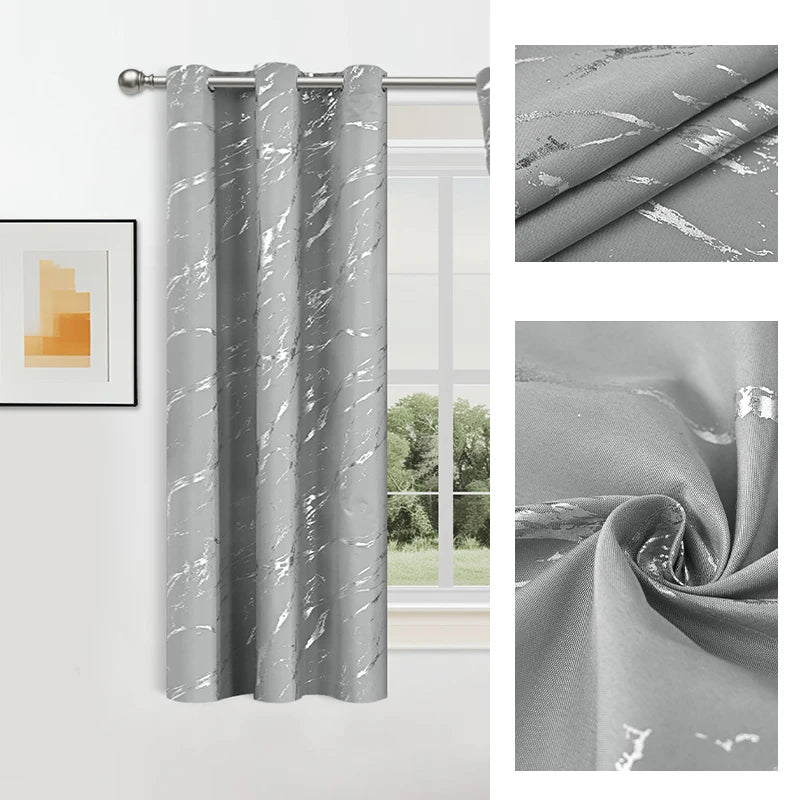 100% Blackout Curtains Luxury Marble Pattern Curtain With Gold Foil