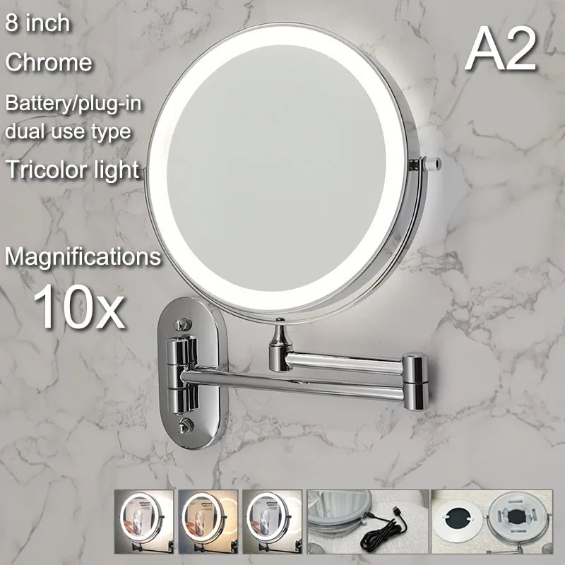 Wall Mounted Folding Makeup Mirror, Double Sided with Fill Light