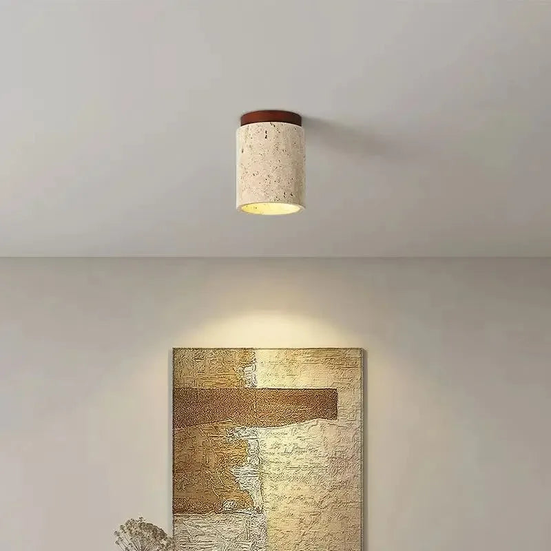 Travertine Japanese Wood Ceiling Light