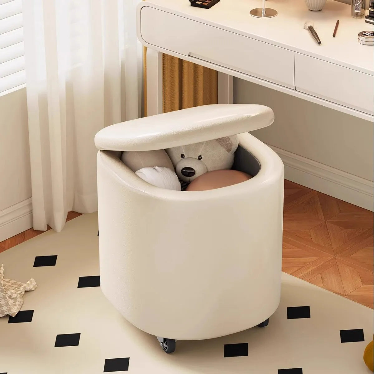 Storage Vanity Stool with Wheels