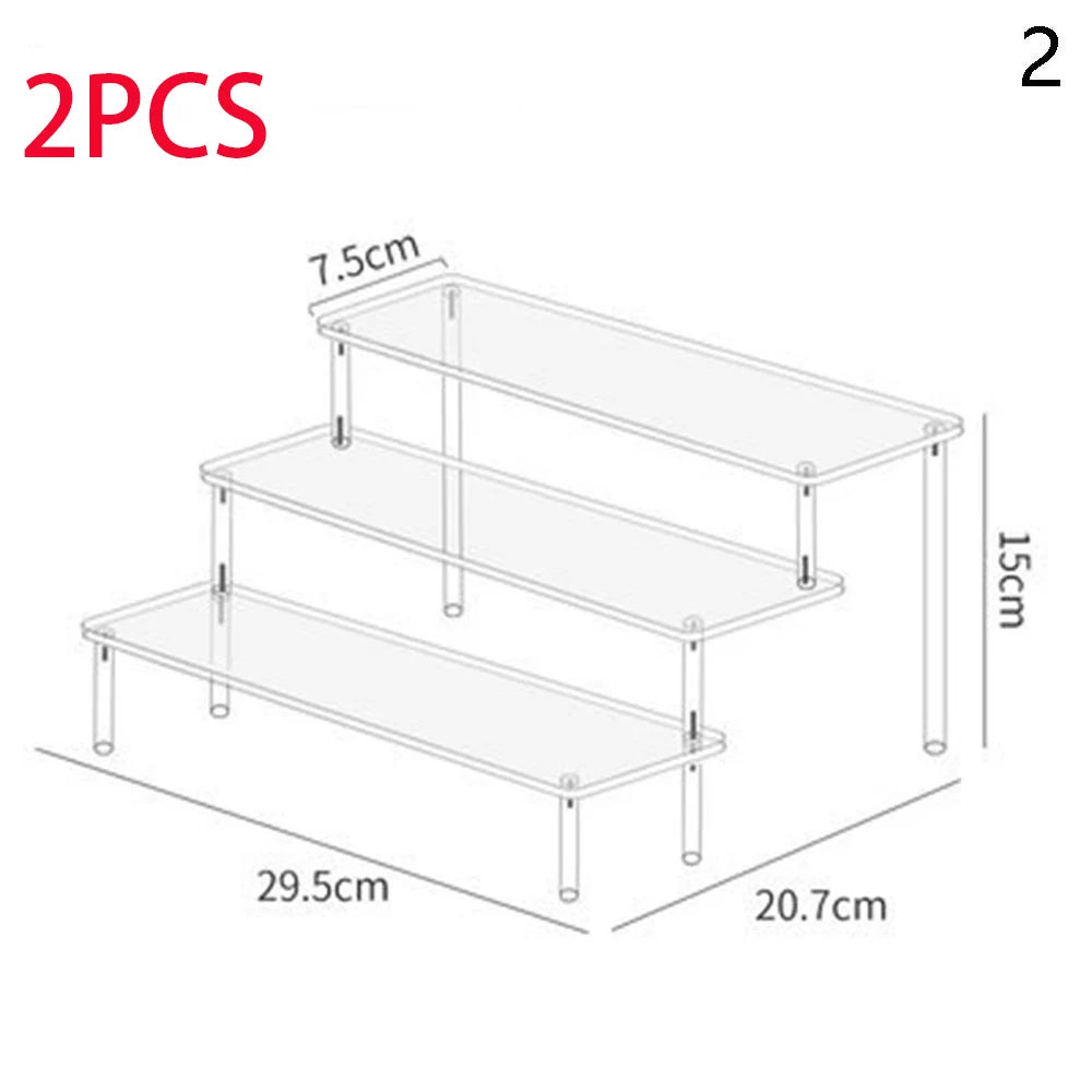 1-4 Tier Acrylic Display Stand Durable Display Rack For Cupcake Perfume Doll Transparent Trapezoidal Blind Box Storage Shelf
