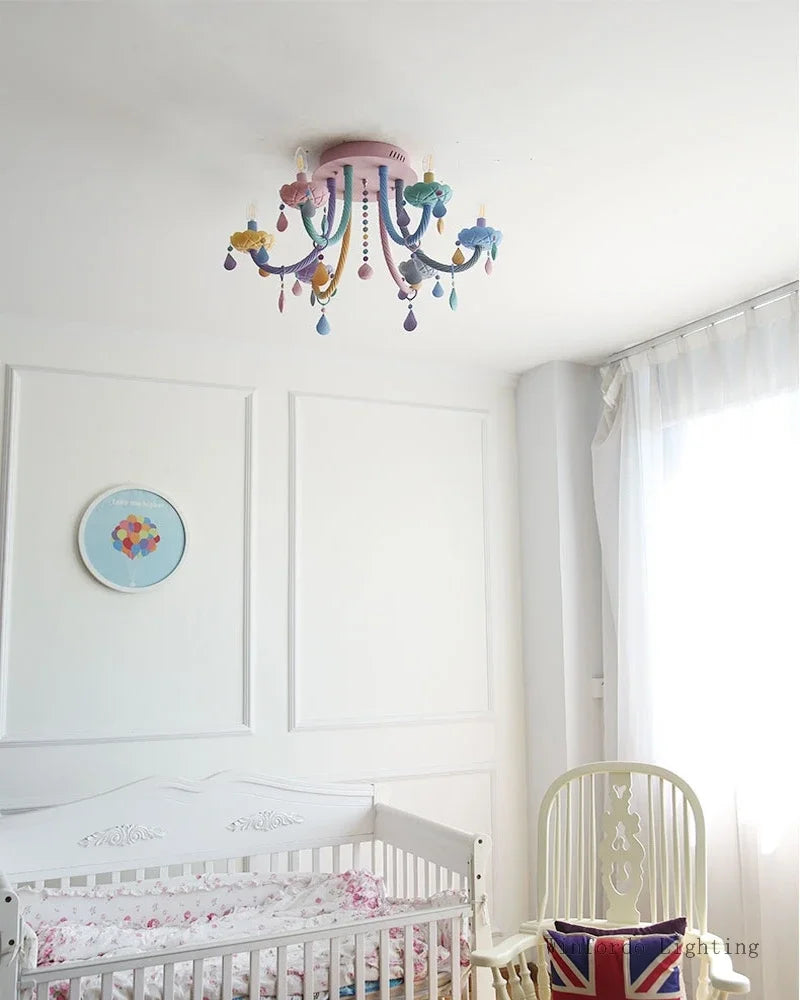 European Children Rainbow Chandelier Designer Macarone Lights Led
