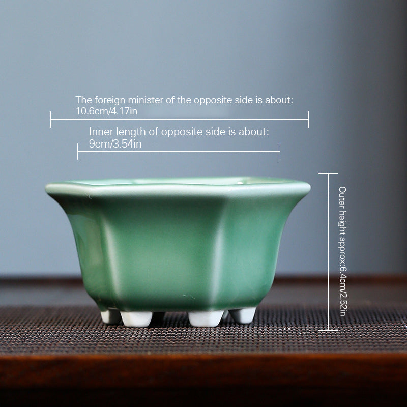 Hexagonal Glazed Ceramic Bonsai Pot