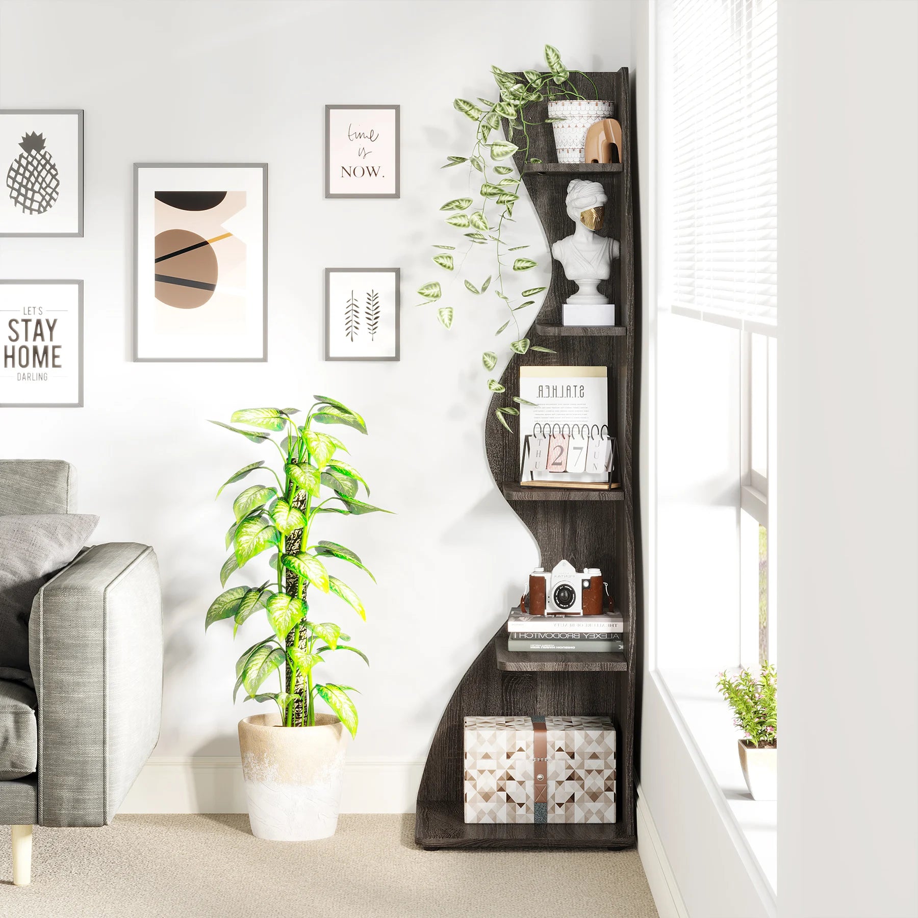 Five Tier Wavy Corner Bookshelf