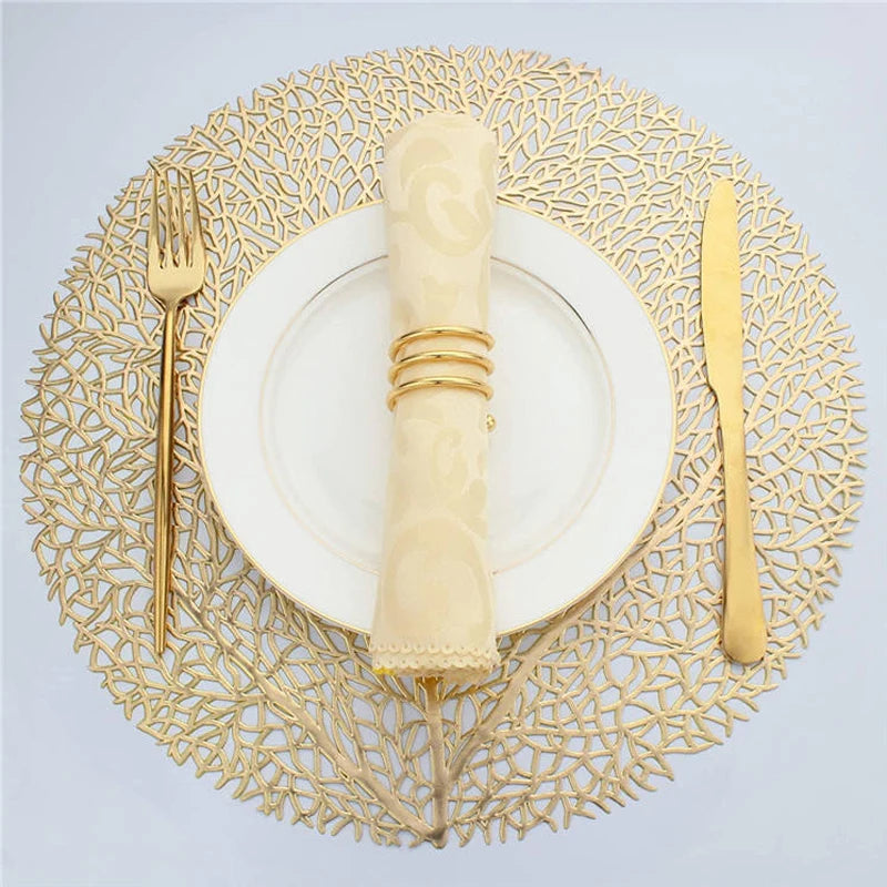 Metallic Leaf Round Placemat Set of 4