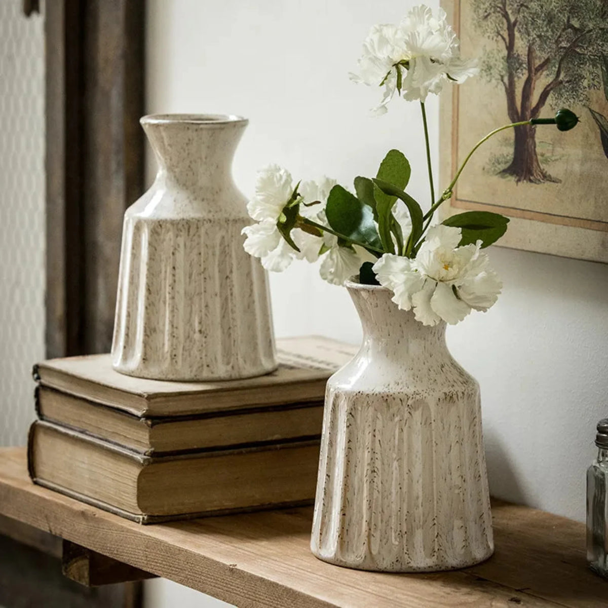 Vintage Glazed Ceramic Vase, Small Rustic Flower Vase