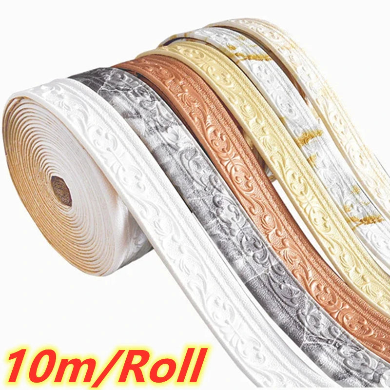10m/Roll 3D Wall Trim Line Skirting Border Self Adhesive