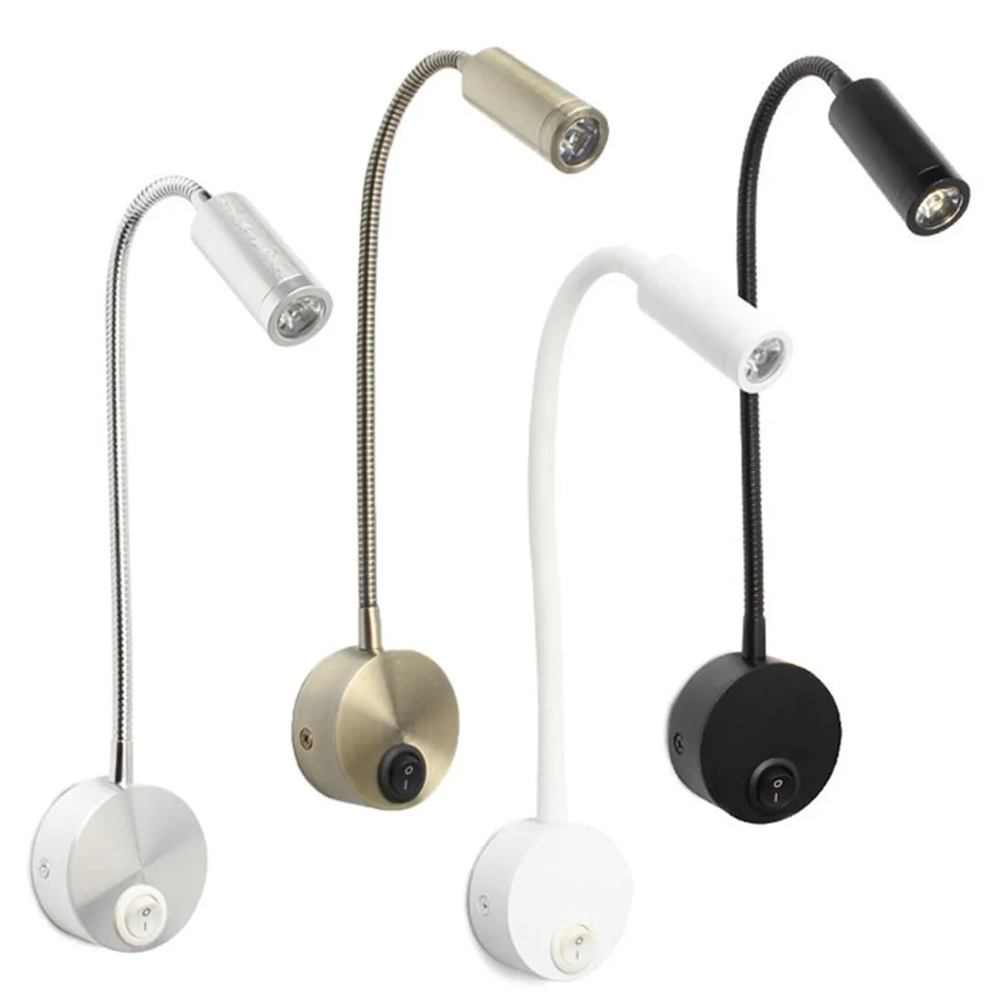 Bronze 3W LED Reading Light Black White Silver Gooseneck Wall Lamp