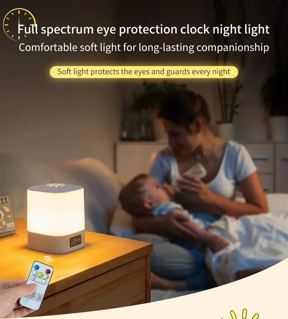 Bedside Night Light Rechargeable Reading Desk Lamp with Clock Time