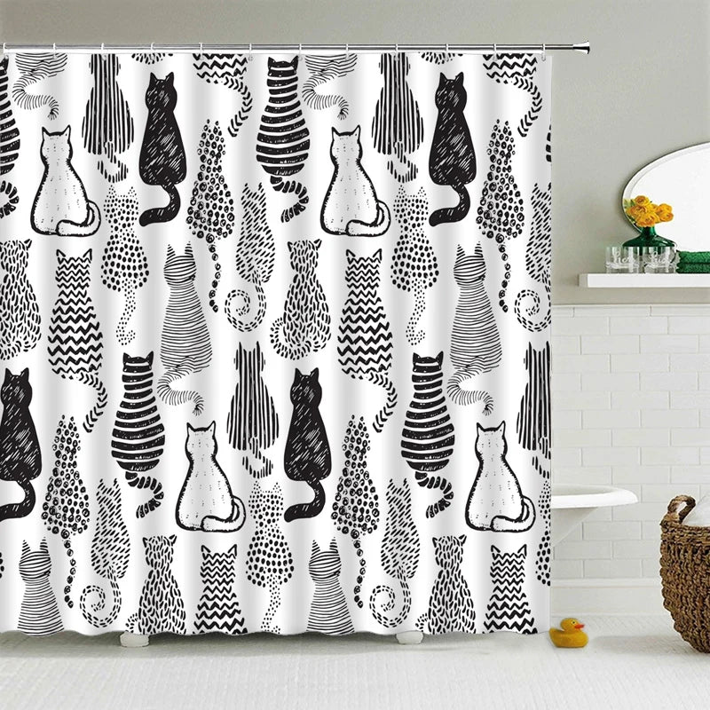 Funny Shower Curtains Bathroom Curtain With Hooks Decor Waterproof Cat