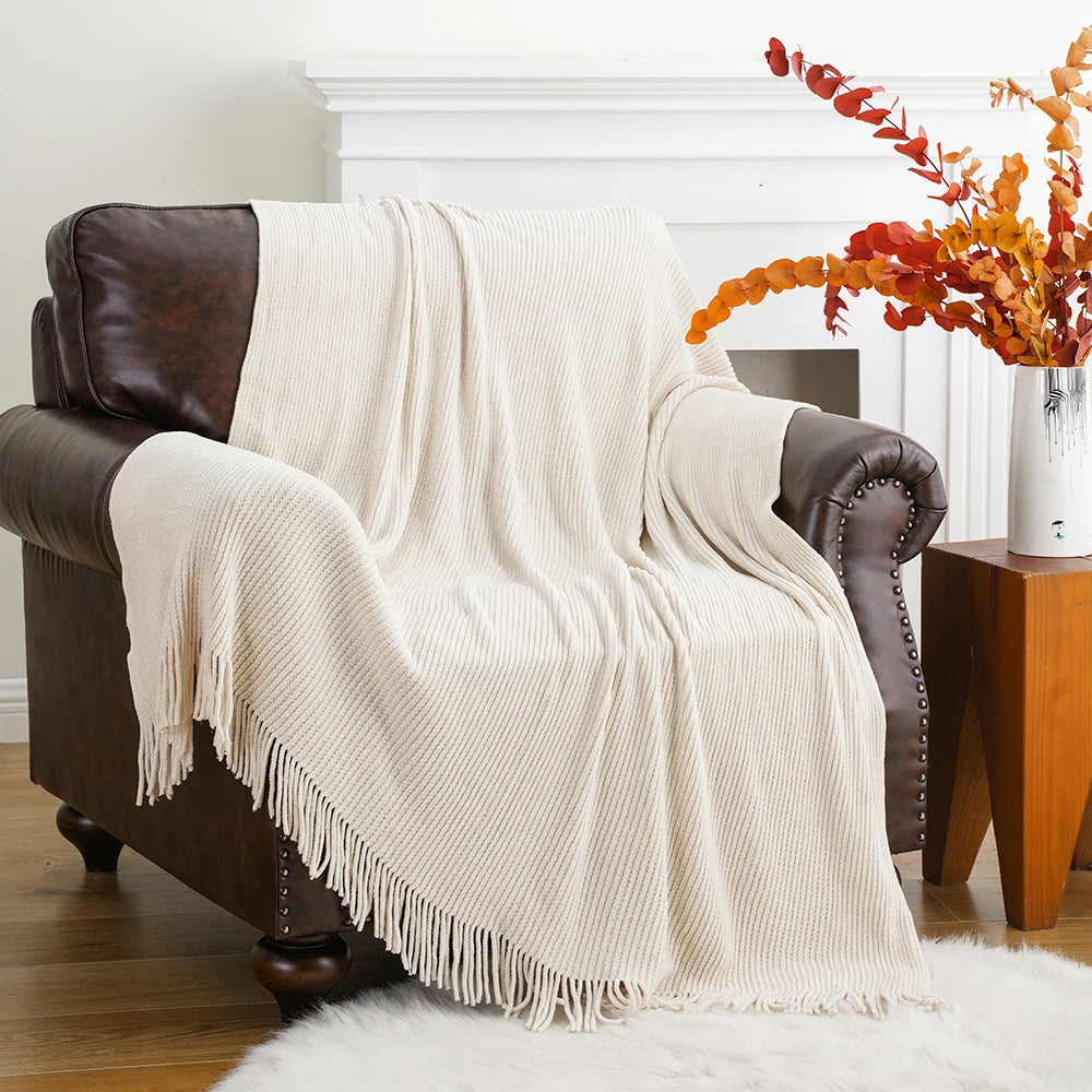 Chenille Knit Plaid Throw Blanket
