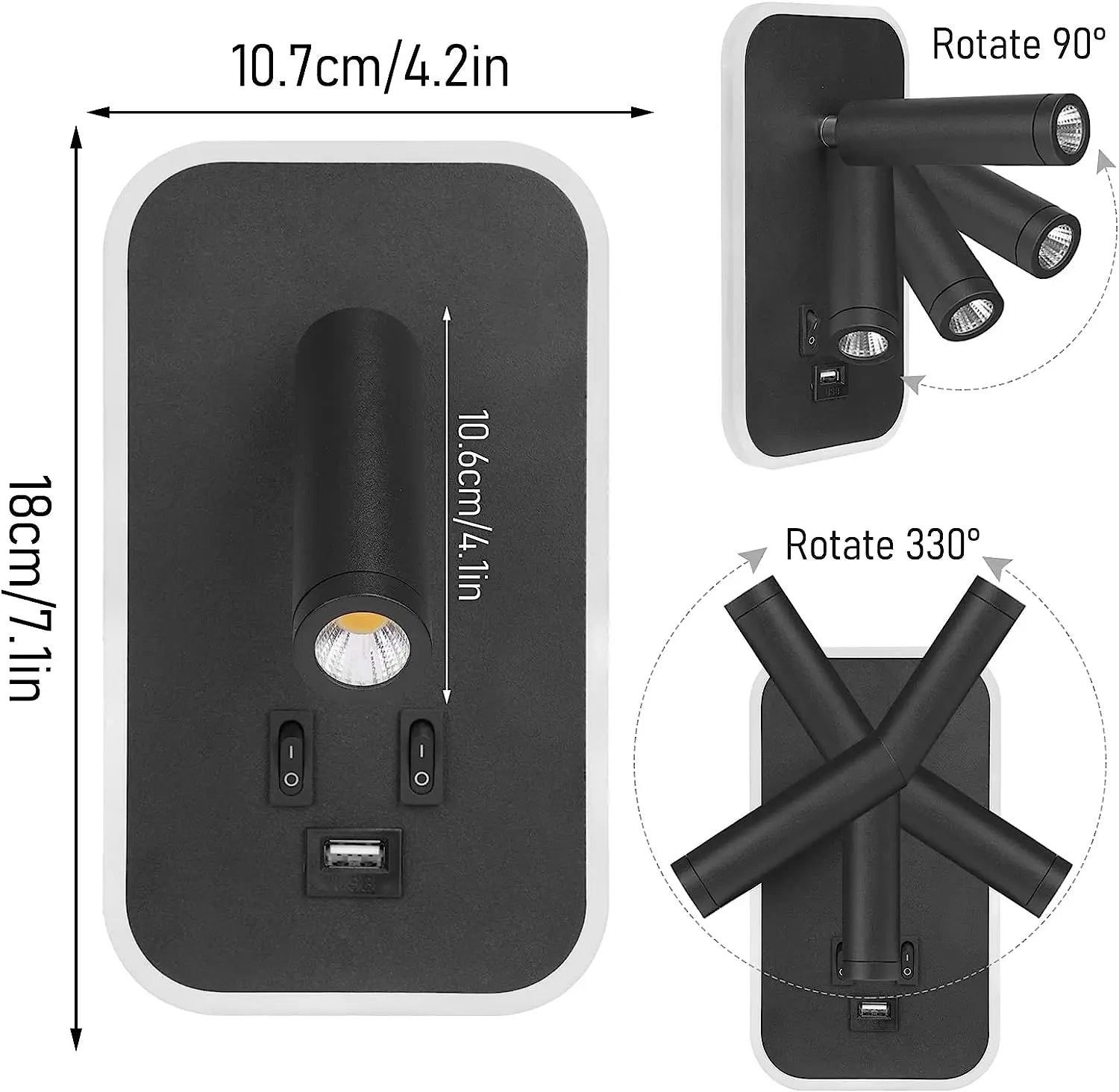 Bedside Wall Lamp, LED Wall Light, Wall Mounted Reading Light with
