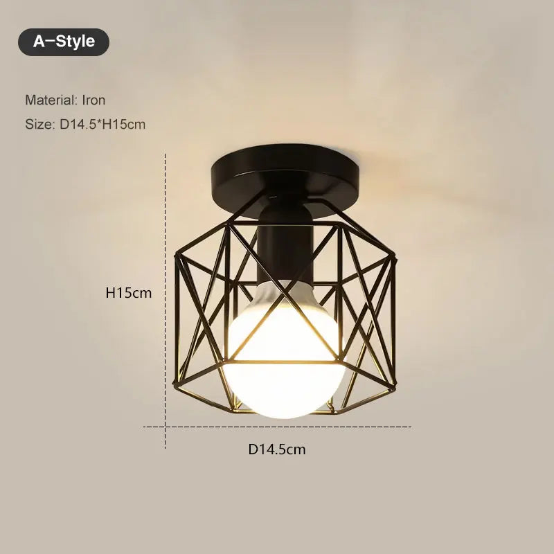 Vintage Black Metal Cage Ceiling Light