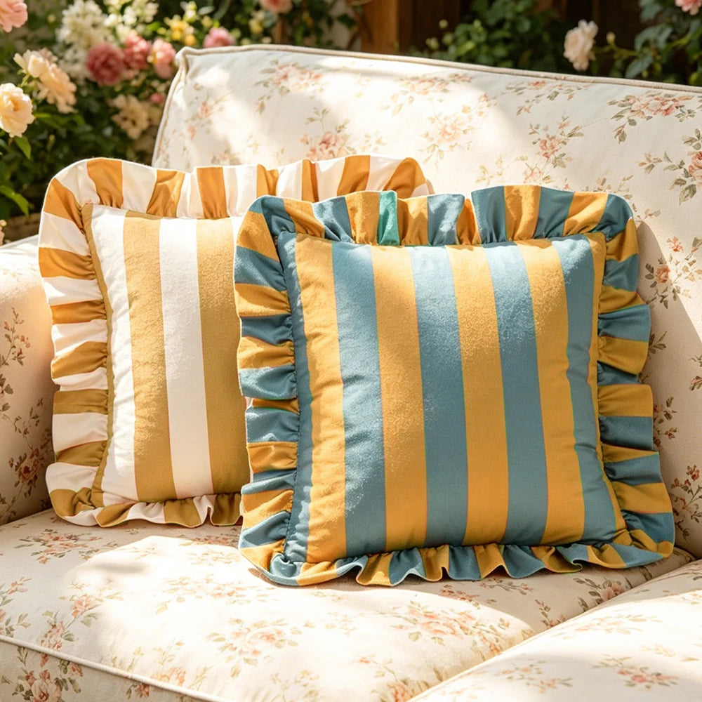 1PC Striped Lace Velvet Pillowcase 18X18Inch Pillowcases Soft Cozy