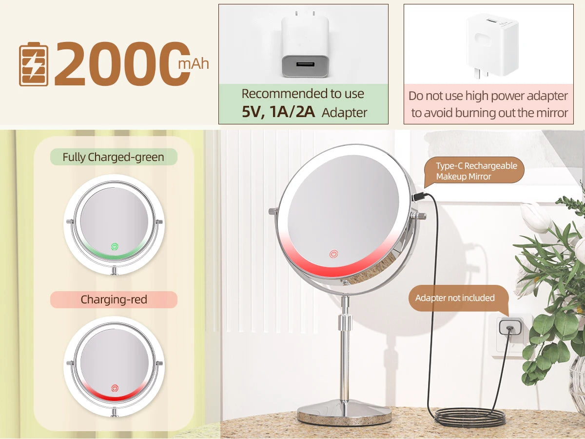 8 Inch 10X Magnifying Makeup Mirror with 3 Color Light