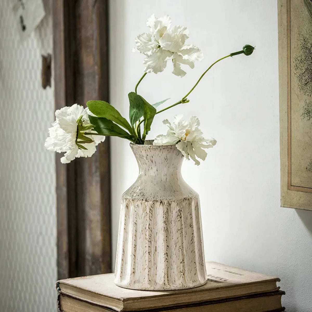 Vintage Glazed Ceramic Vase, Small Rustic Flower Vase