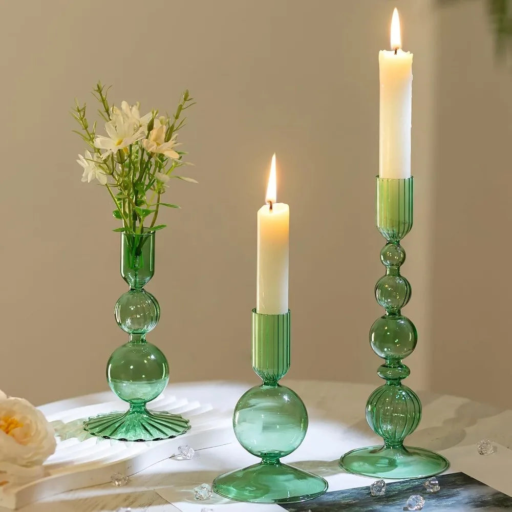 Wavy Glass Taper Candle Holders