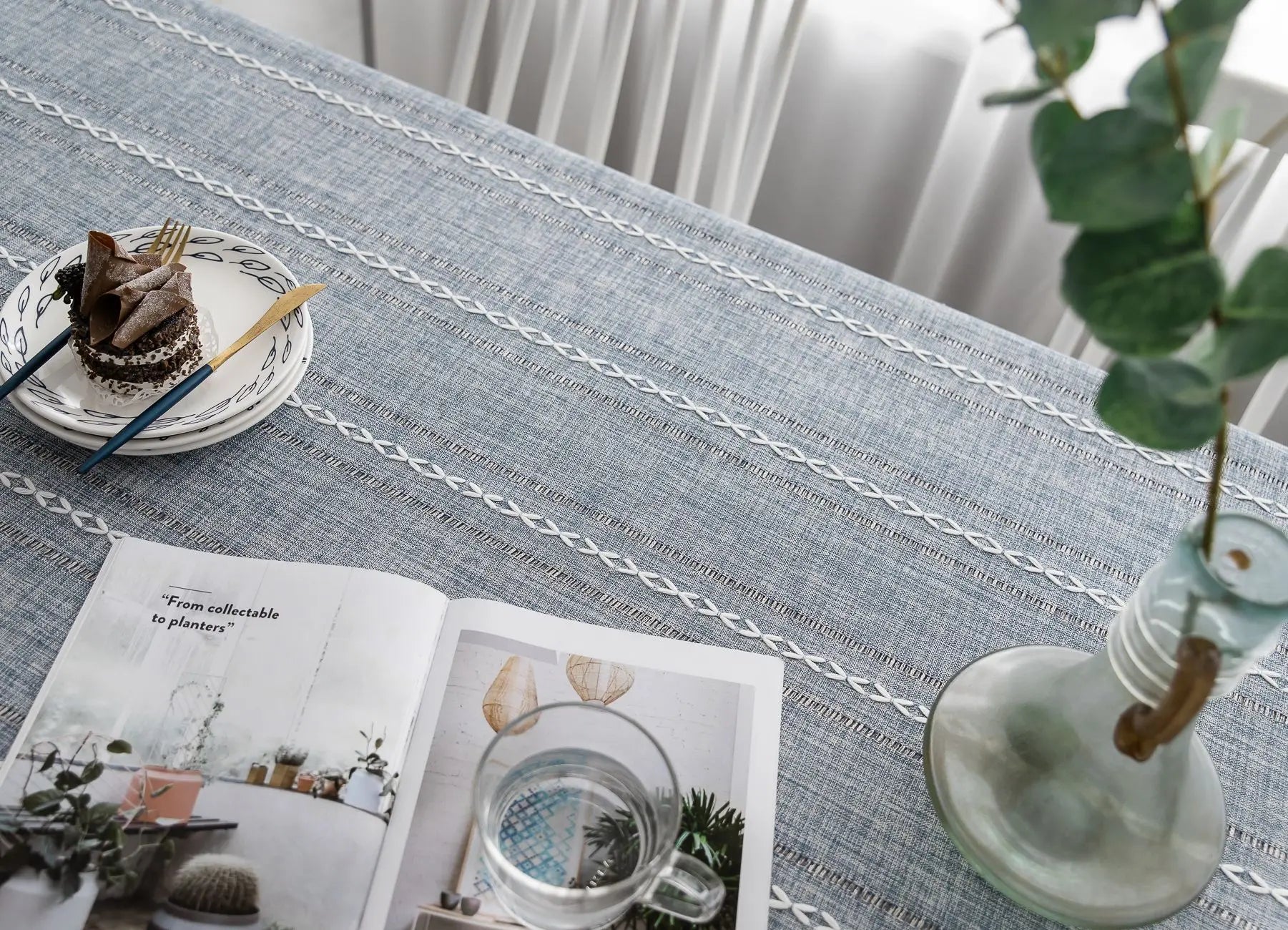 Cotton Linen Stripe Tassel Tablecloth Stain Resistant Dust-Proof Table