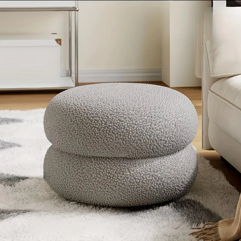 Lamb Wool Round Footstool