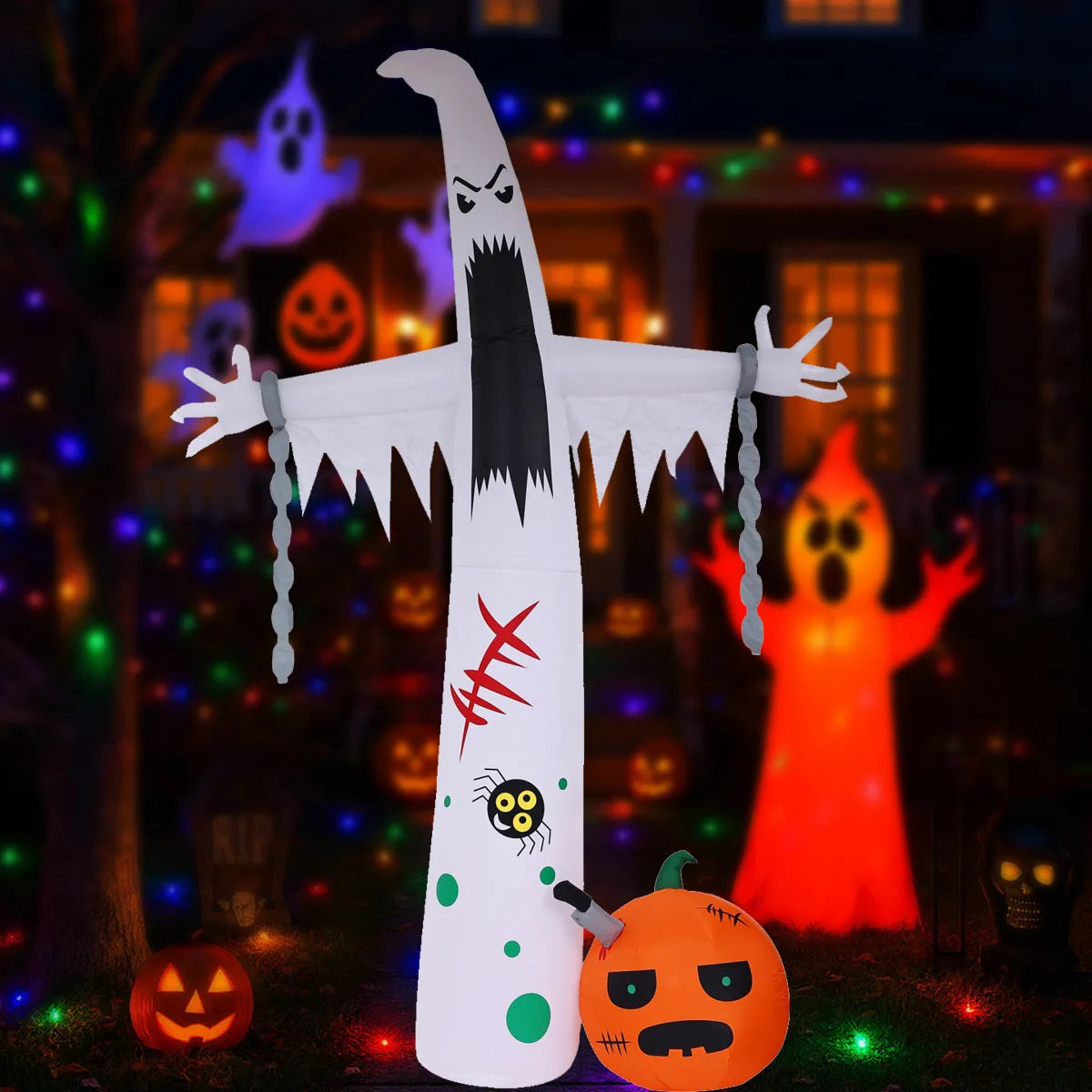 Inflatable Ghost and Pumpkin Yard Decoration