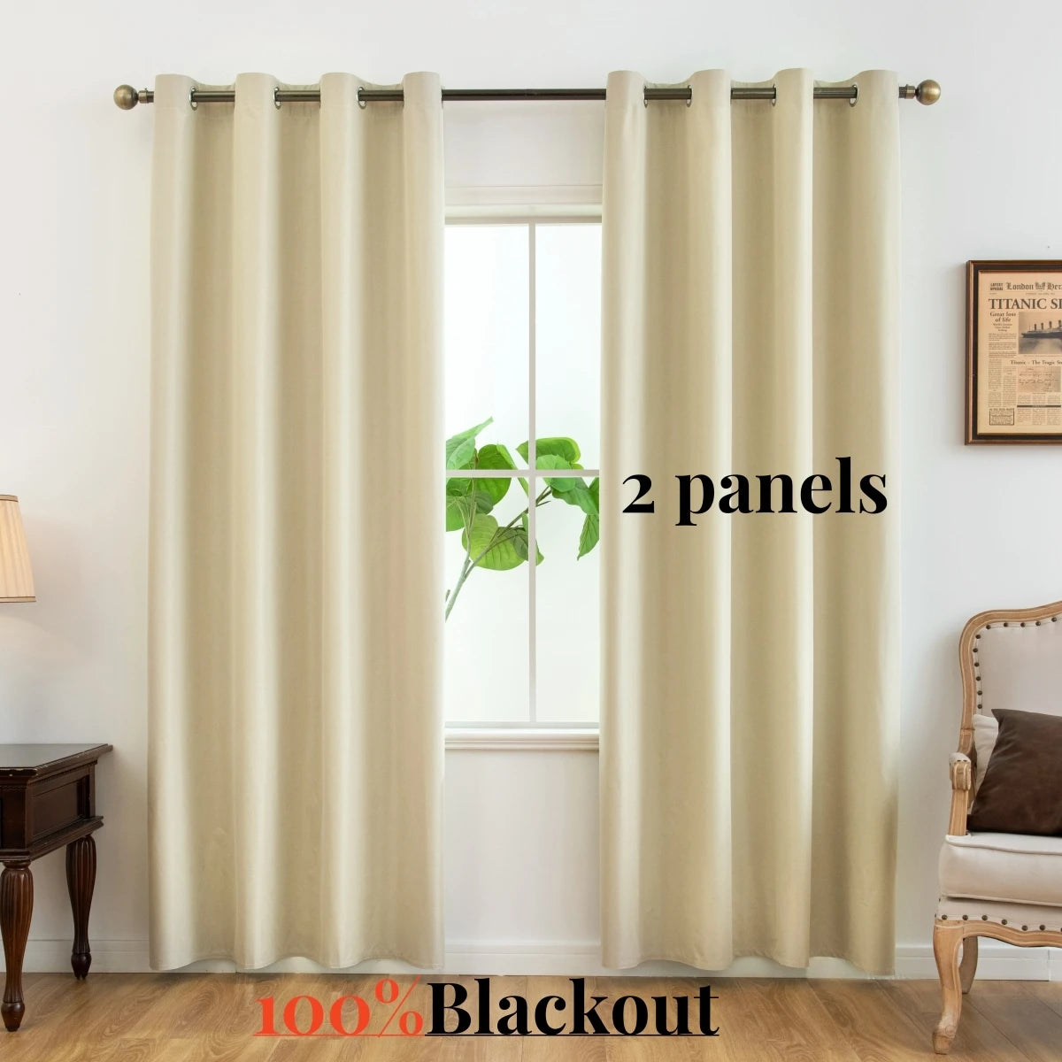 2pcs Modern 100% Blackout Curtain with Coated Lining, Curains