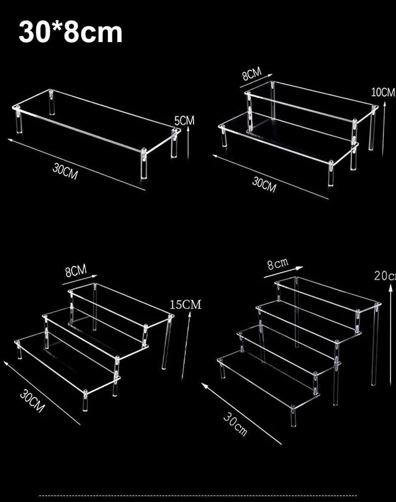 1-4 Tier Acrylic Display Stand Durable Display Rack For Cupcake Perfume Doll Transparent Trapezoidal Blind Box Storage Shelf