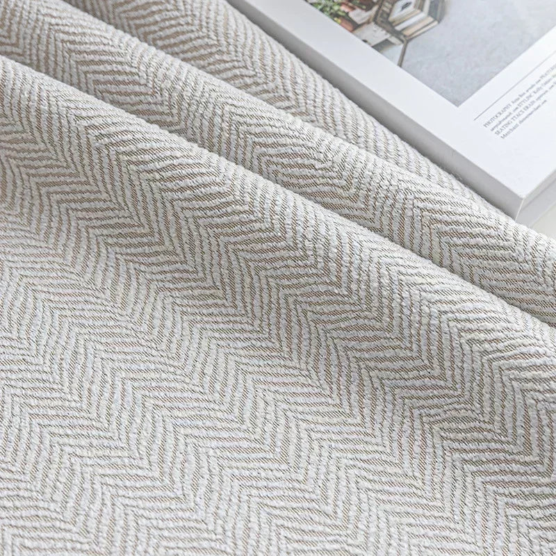 Custom Size Herringbone Thicke Beige Chenille Curtains