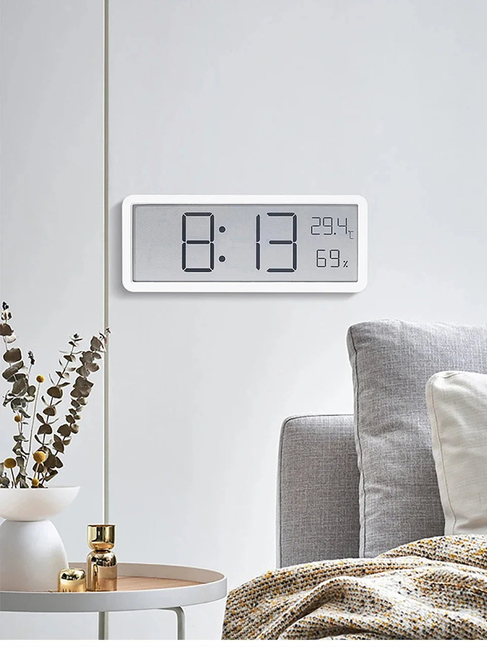 LCD Screen Digital Wall Clock Time Temperature Humidity Time