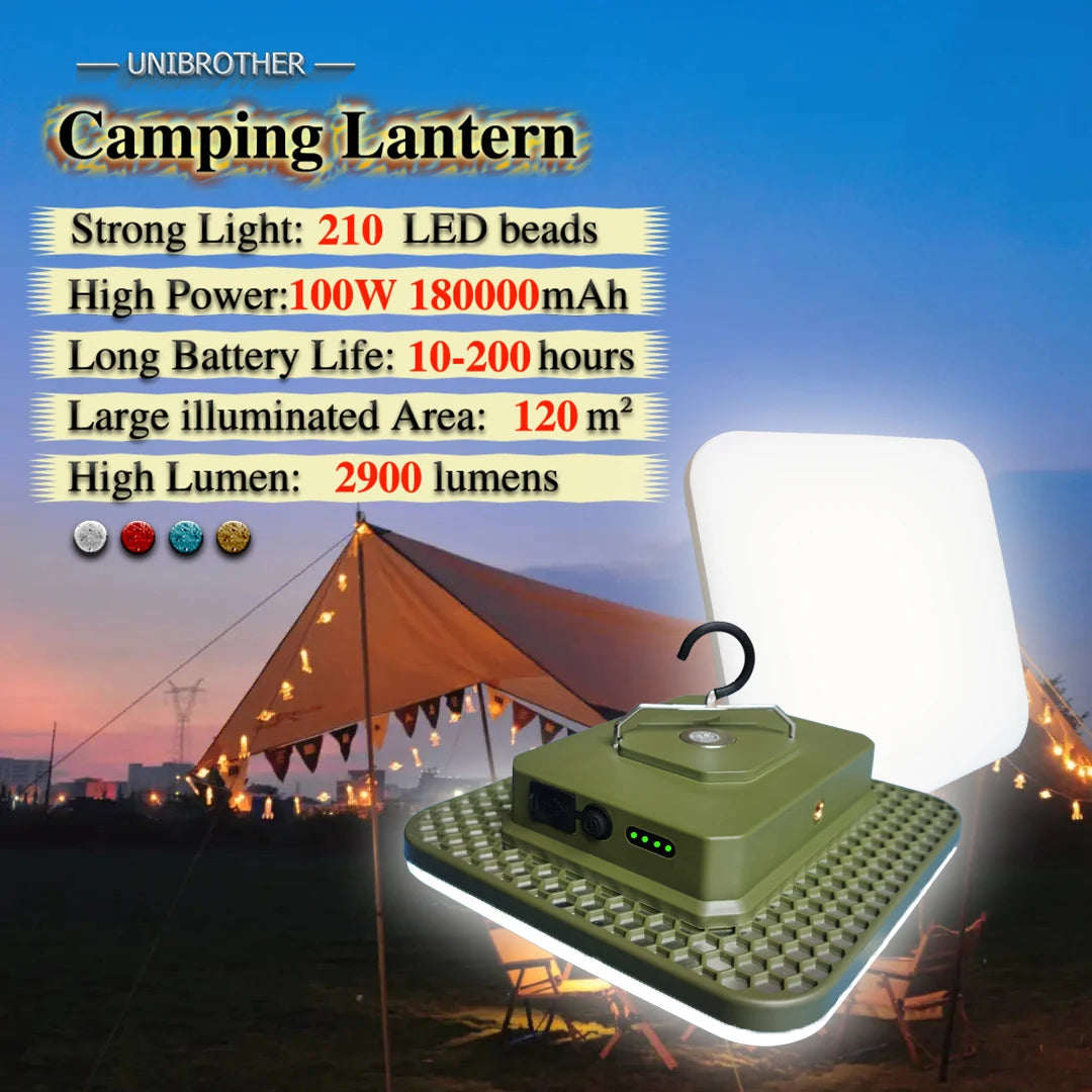 18000mAh 100W Rechargeable LED Camping Lantern Strong Light Magnetic