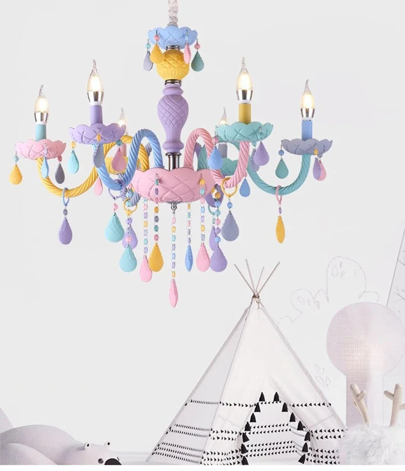 Nordic Macaron European Style Candles Crystal Chandelier for Girls and