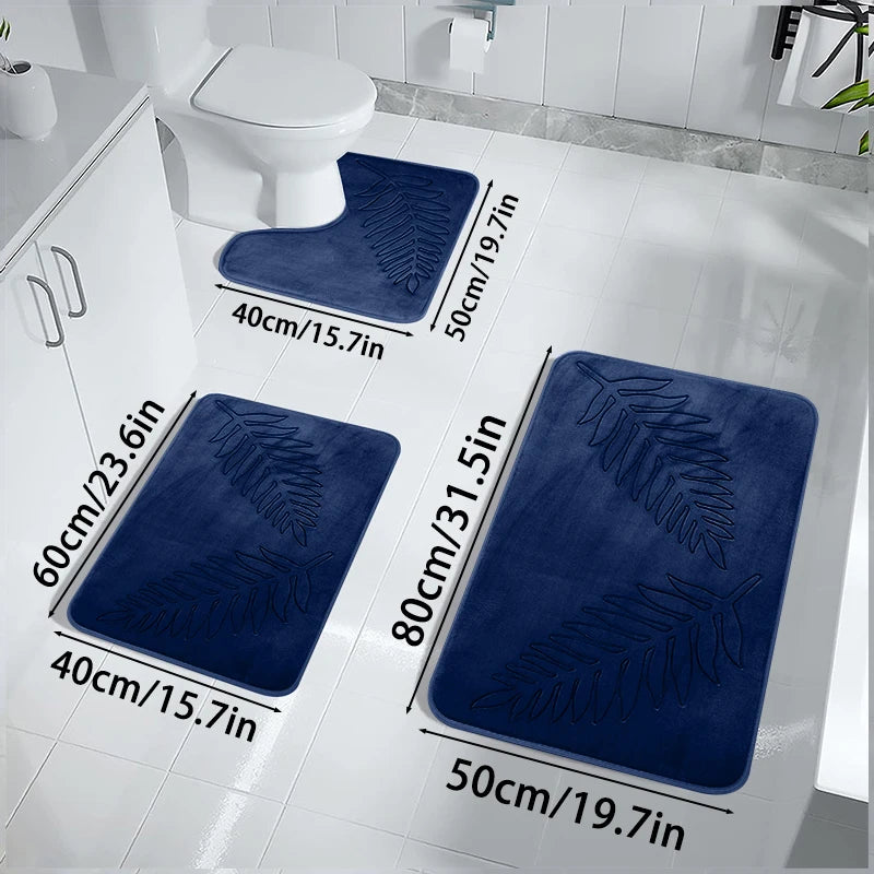3PCS Set Bath Mats Nonslip Soft Quick Dry Bathroom Soft Rugs Water