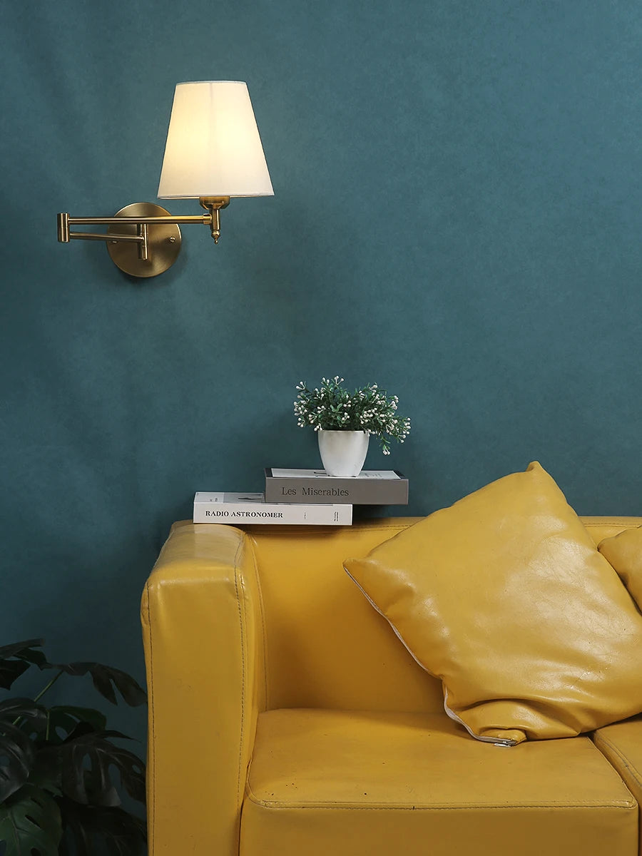 LED American Wall Lamp Folding Swing Arm Fabric wall light Bedroom Bedside Living Room Study StairwayMirror front wall lamp