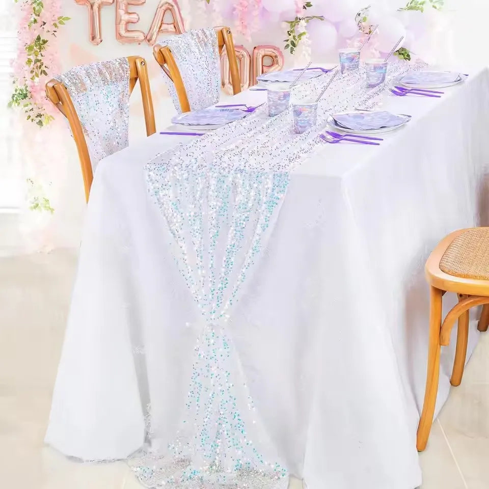 Glitter Iridescent Sequin Table Runner,Soft Wedding Dining Table Decoration