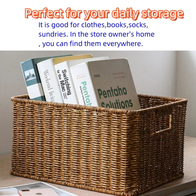 Woven Rattan Storage Basket with Handles