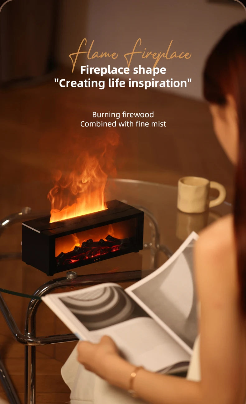 Flame Essential Oil Diffuser, 3D Flame Fireplace Aromatherapy Machine