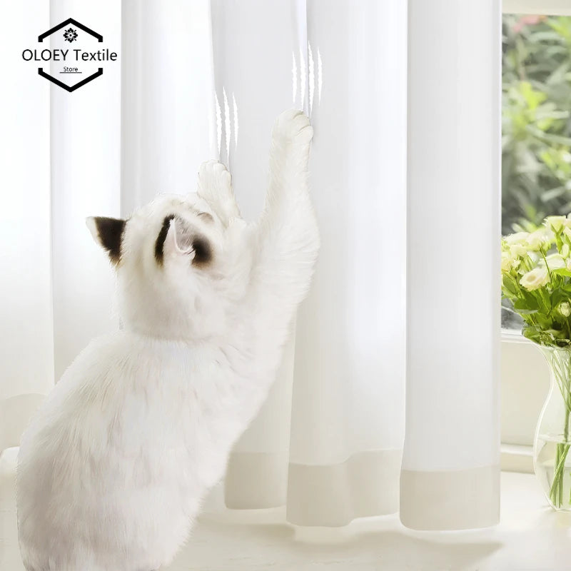 Custom Size Good Quality Cat-Proof White Tulle Sheer Curtains