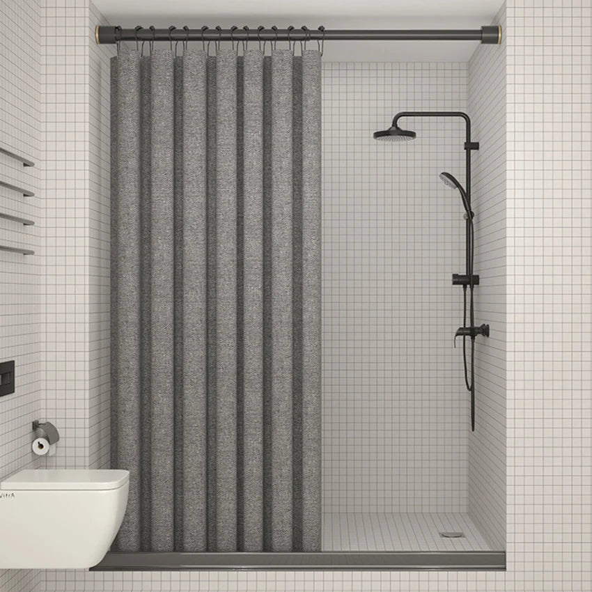 Thick Imitation Linen Shower Curtain Polyester Waterproof Shower