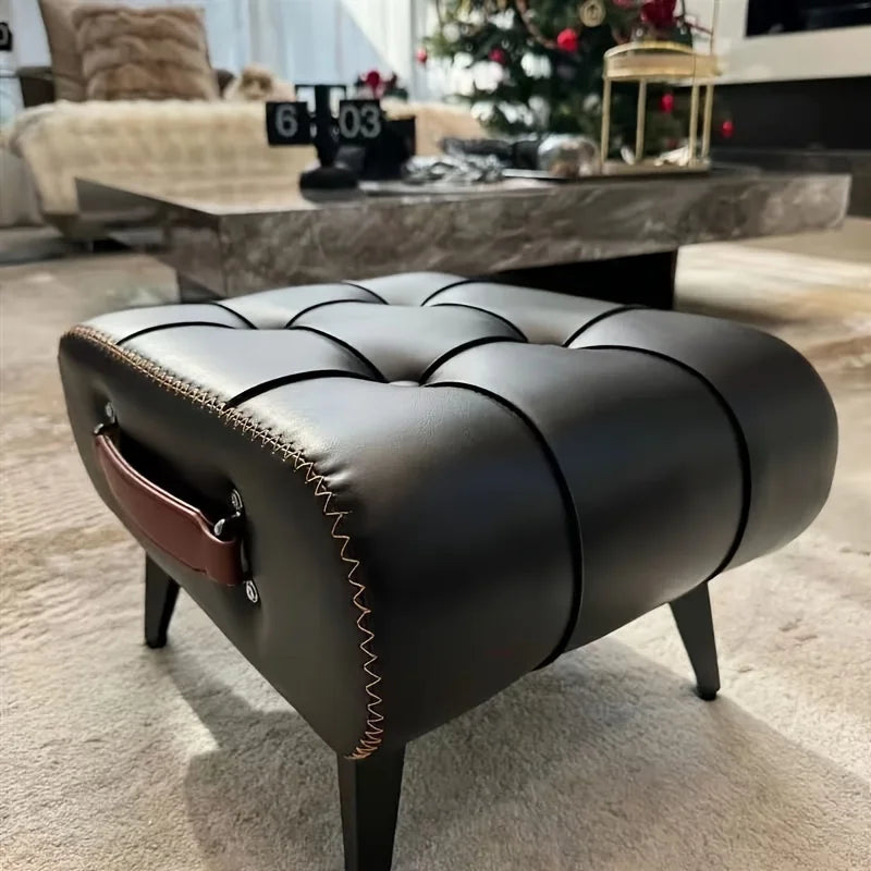 Oil and Wax Leather Low Stool Footrest