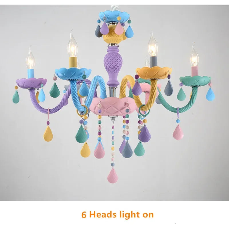 Nordic Macaron European Style Candles Crystal Chandelier for Girls and