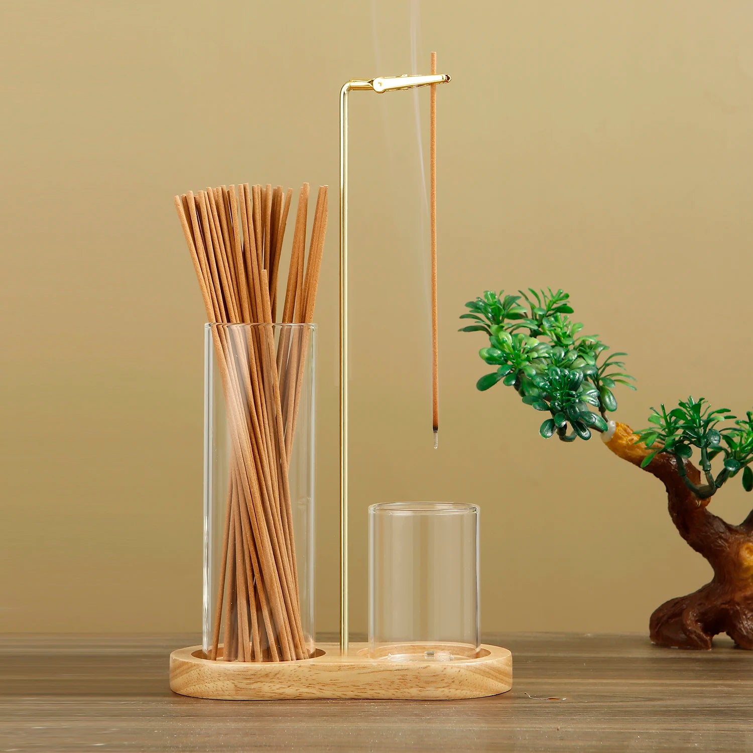 2 in 1 Incense Stick Holder with Glass Ash Catcher and Organizer