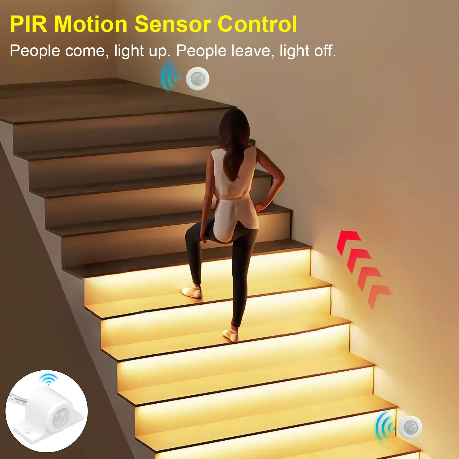 COB LED Strip PIR Motion Sensor Stair Lights Kit Step by Step Control
