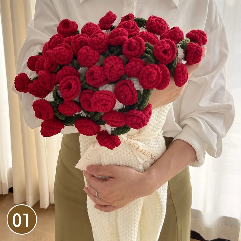 Crocheted Rose Bouquet Blanket Hand Knitted Flower Throw