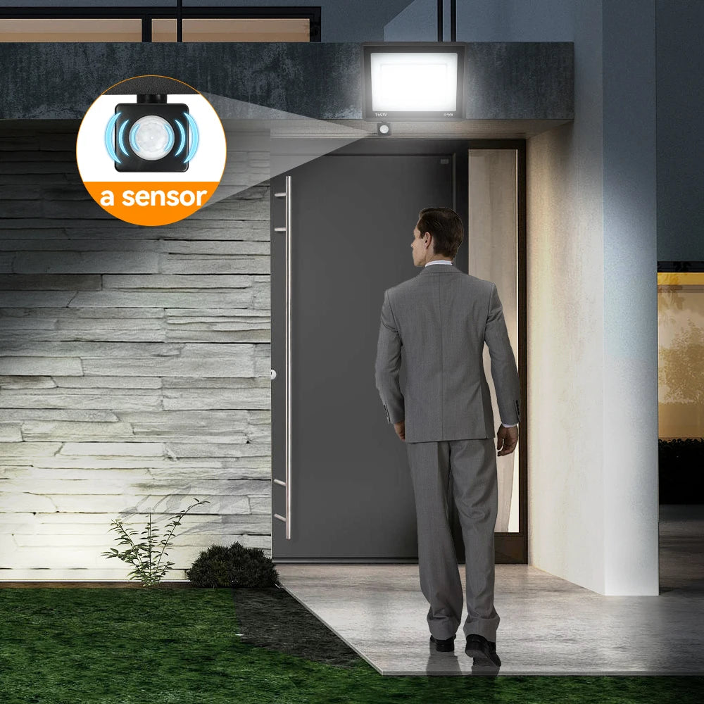 LED PIR Motion Sensor Floodlight Outdoor Wall Light White Light 100W