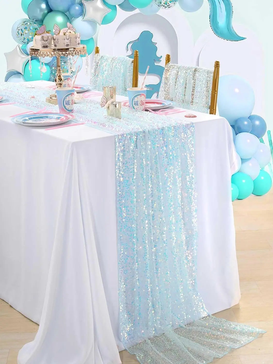 Glitter Iridescent Sequin Table Runner,Soft Wedding Dining Table Decoration